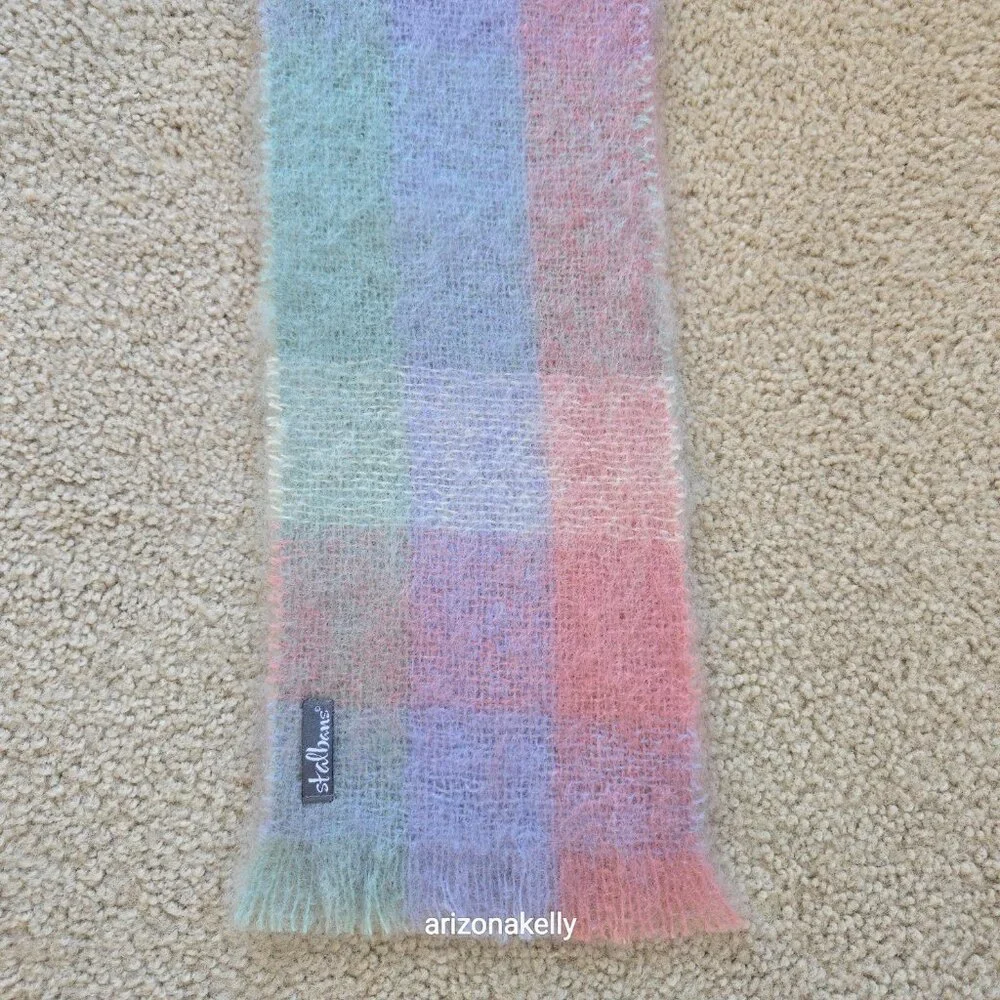 NWOT Mohair Scarf Pastel Plaid Pink Lavender St. Albans Australia